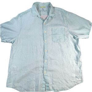 Tommy Bahama Shirt Mens Extra Large Green 100% Linen Button Up Short Sleeve XL